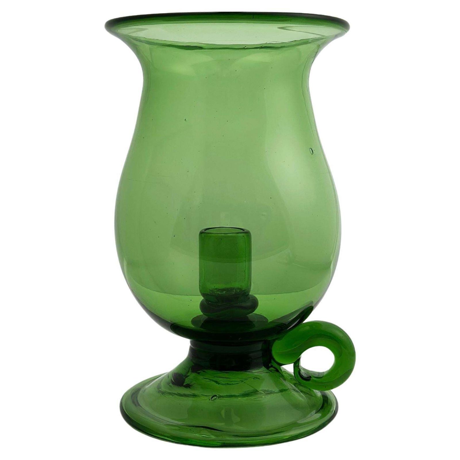 Mid Century Empoli Green Glass Hurricane Lamp, Italy 1960s
