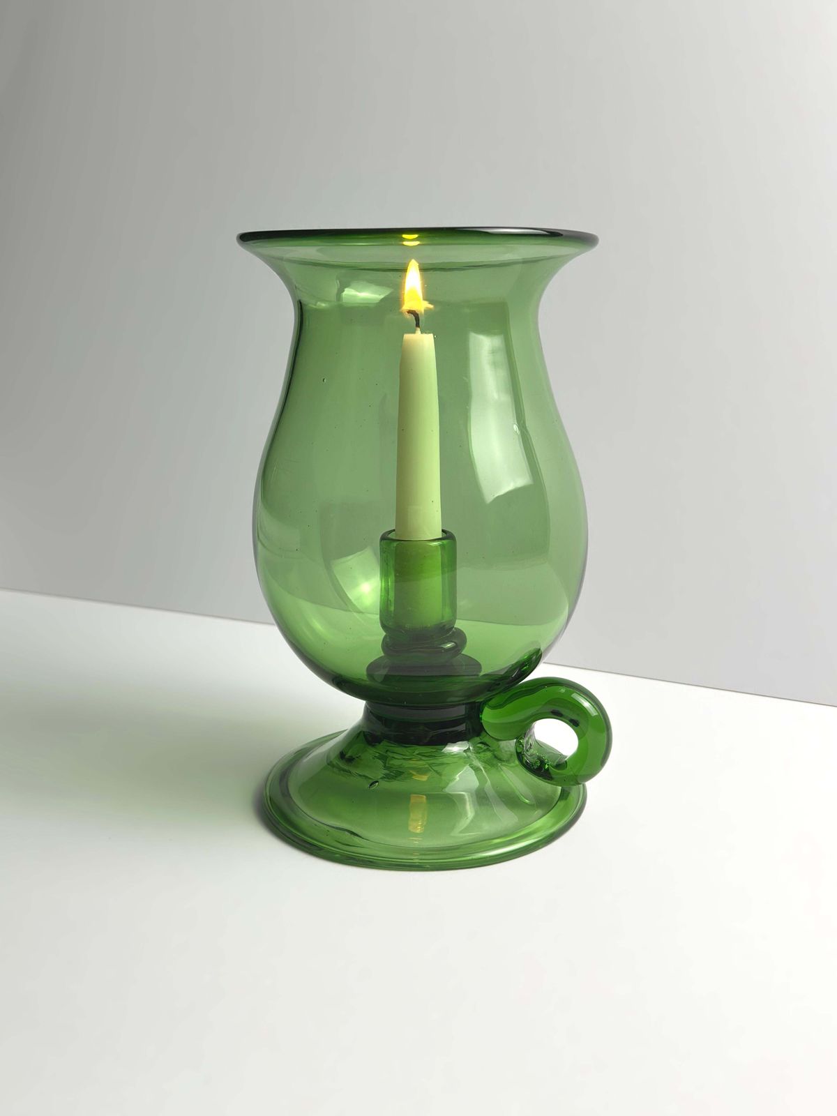 Mid Century Empoli Green Glass Hurricane Lamp, Italy 1960s photo 280.0