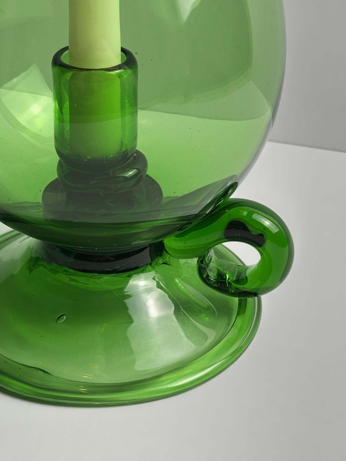 photo furniture Mid Century Empoli Green Glass Hurricane Lamp, Italy 1960s