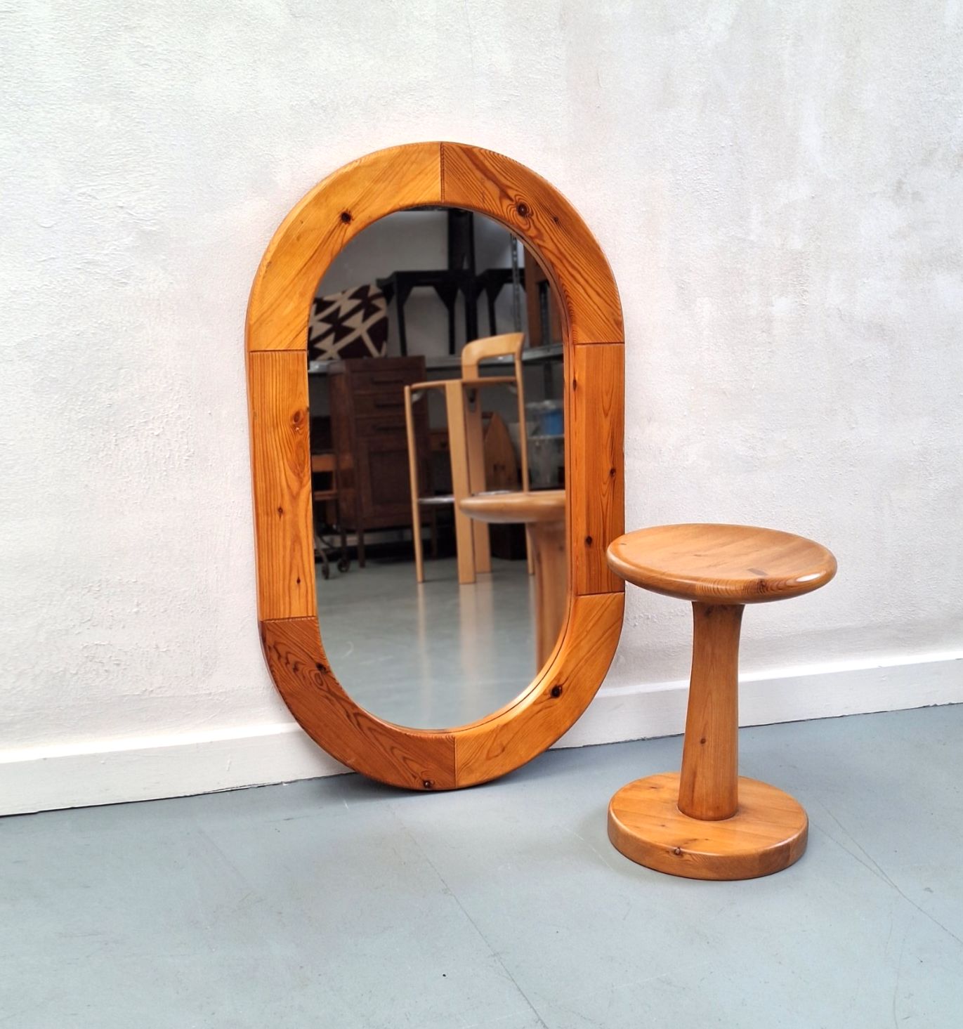 Vintage Scandinavian Oval Pine Sectioned Mirror Finja 2 By Ikea, 1970s
