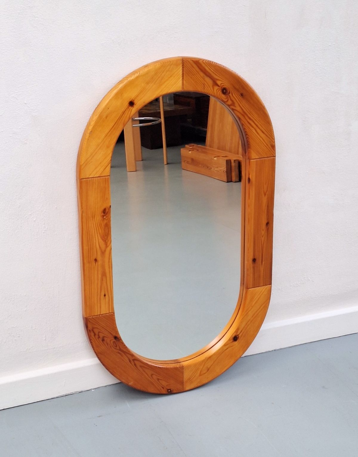 Vintage Scandinavian Oval Pine Sectioned Mirror Finja 2 By Ikea, 1970s photo furniture