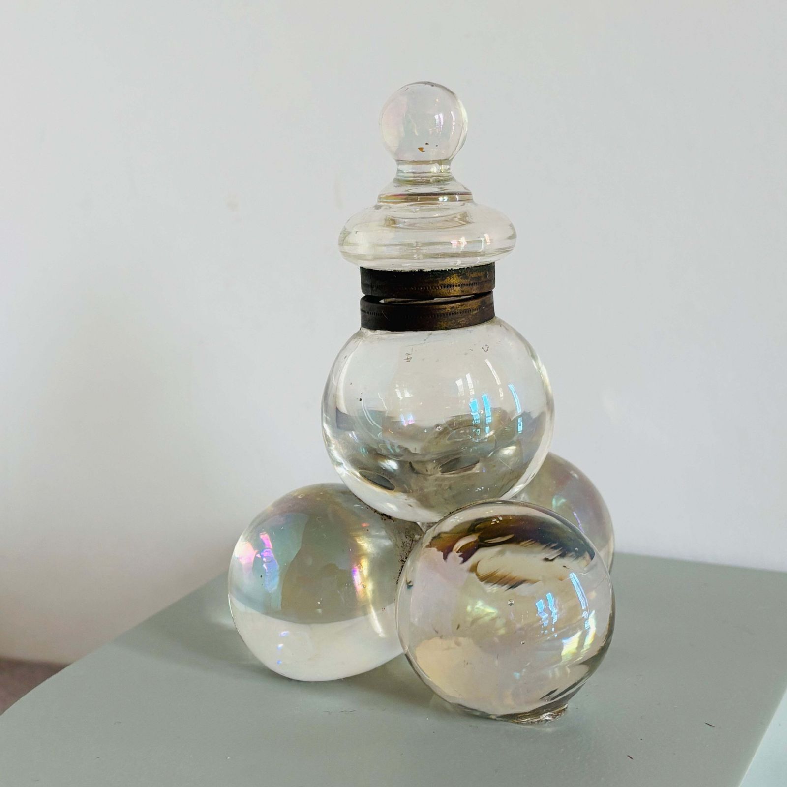 Antique Iridescent Glass Soap Bubble Inkwell photo for sale