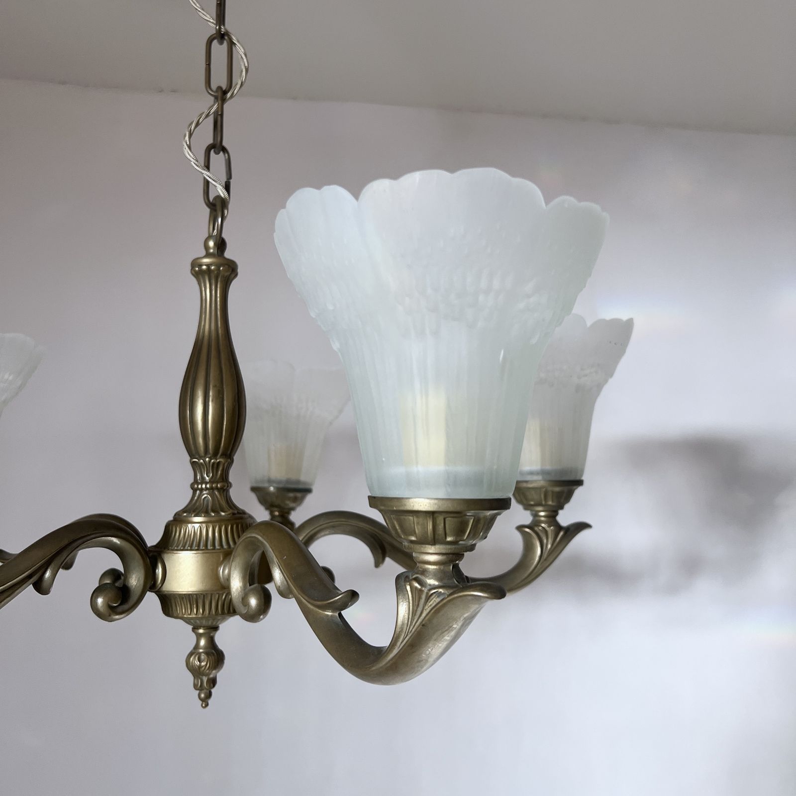 Reproduction Brass Chandelier With Decorative Frosted Glass Shades photo buy