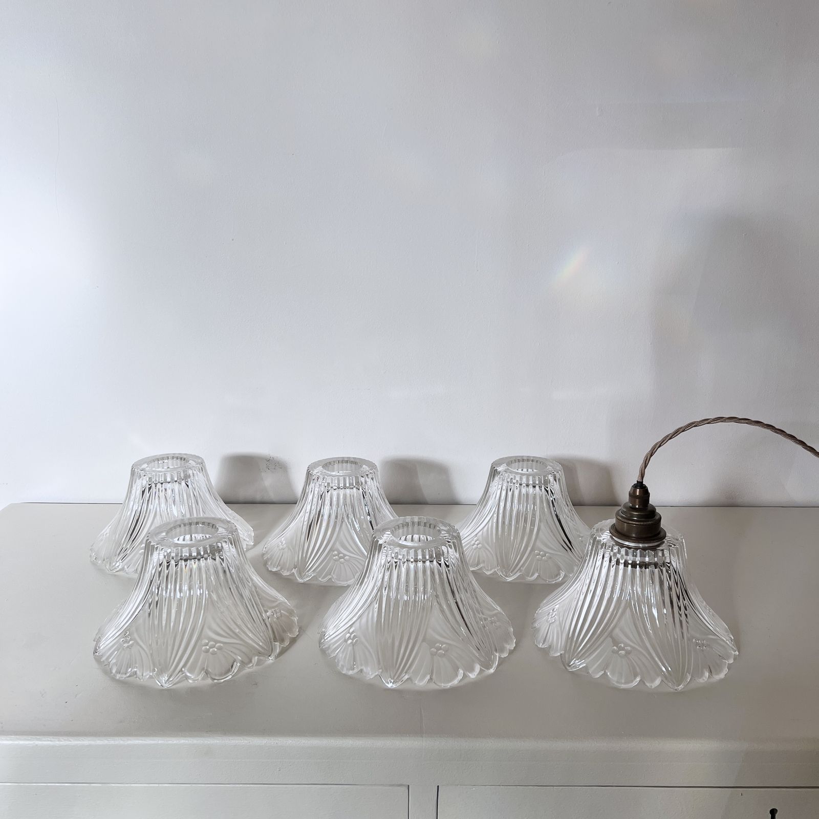 Set Of Three Floral Frill Glass Shades photo buy