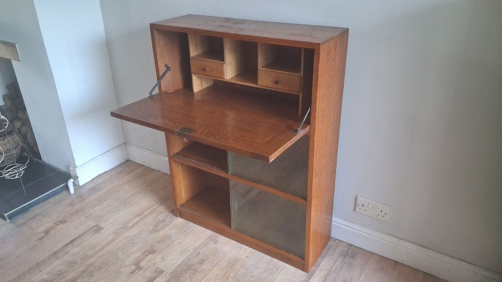 Delightful  1960's Odhams Of London Solid Oak Mid Century Bookcase /Bureau photo for sale