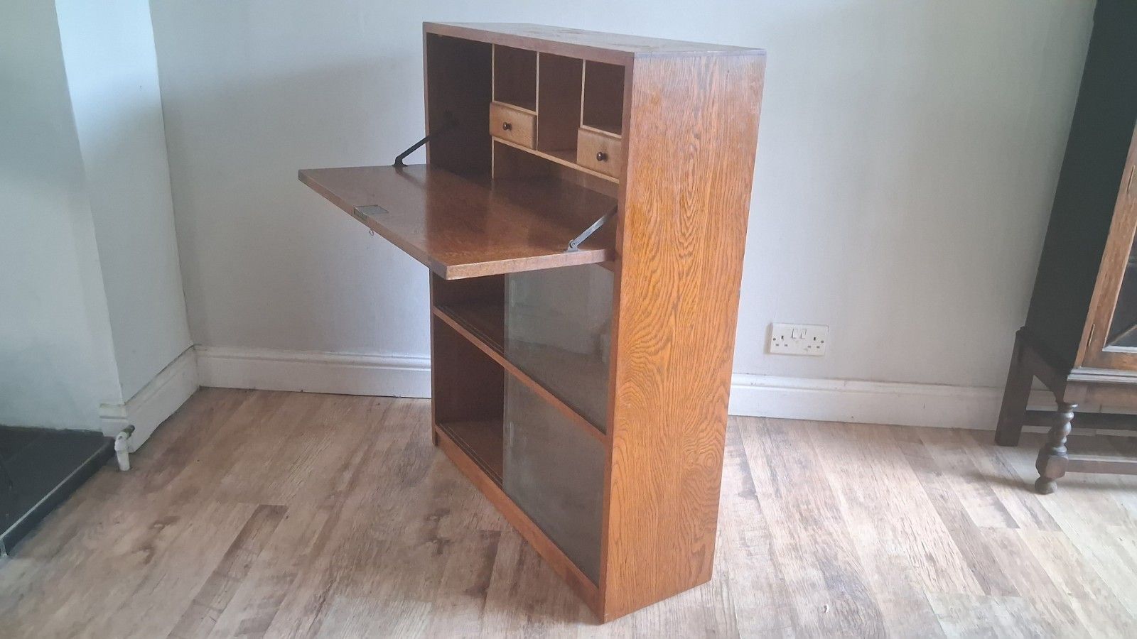 photo furniture Delightful  1960's Odhams Of London Solid Oak Mid Century Bookcase /Bureau