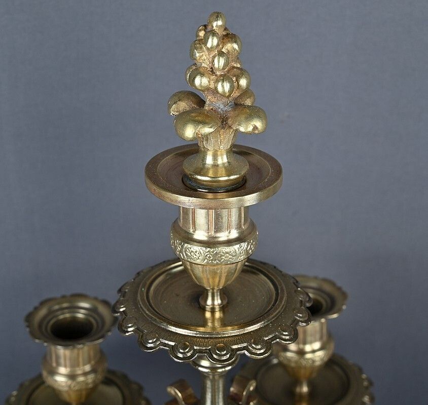 Pair Of Important Bronze Candelabra, Renaissance Style – 1920 photo vintage