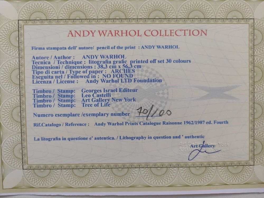 Andy Warhol Signed Queen Margrethe II Of Denmark Certificate Leo Castelli photo for sale