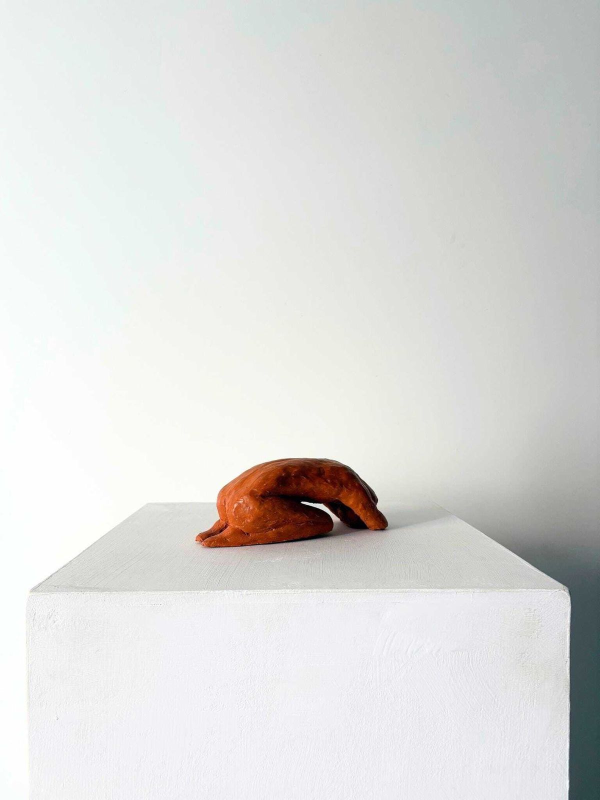 Mid Century Terracotta Sculpture Of Crouched Figure, Handmade In France C.1960 photo vintage