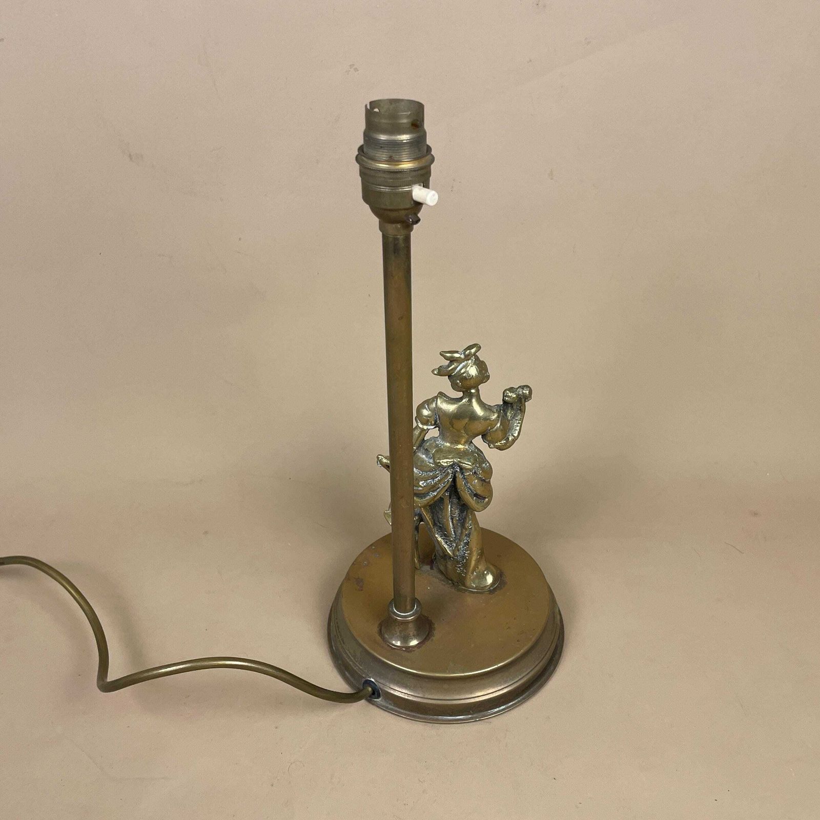 Antique Metal Gold Brass Lamp Light Bedside Side Table Desk Column Ornate Detail Round Base Women Lady Figure Vintage Pattern Patterned photo buy