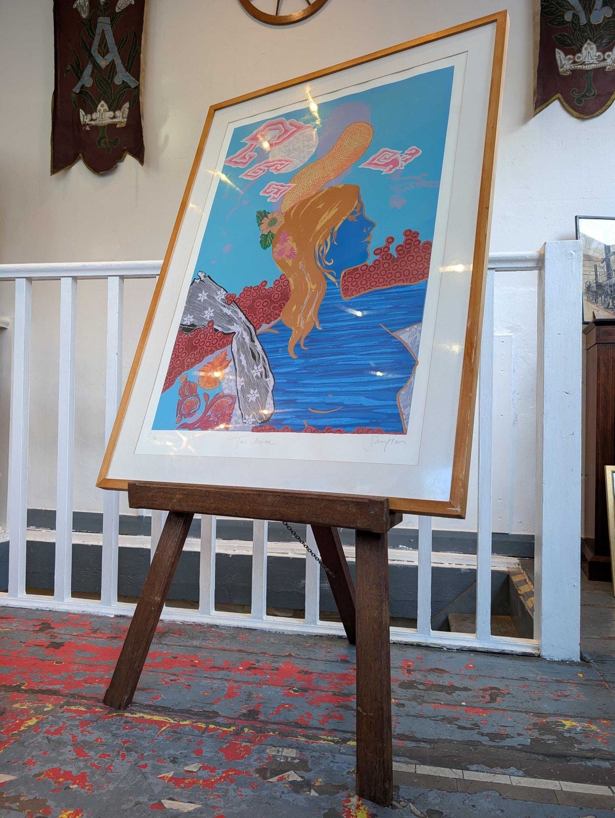 Late 20th Century Framed Limited Edition Signed Screenprint "Tin Moon" By Jane Sampson.
