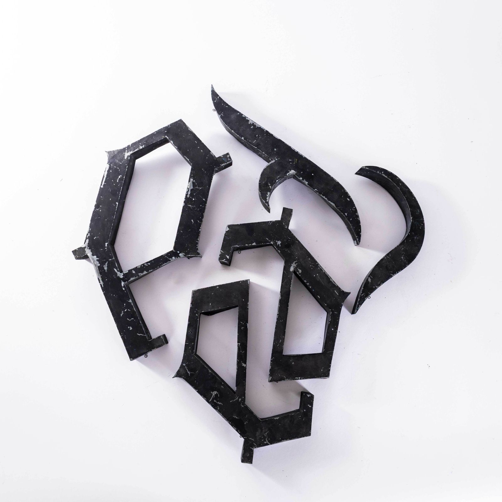 1950's Original Large French Metal Shop Signage Gothic Letters   Letter E photo furniture