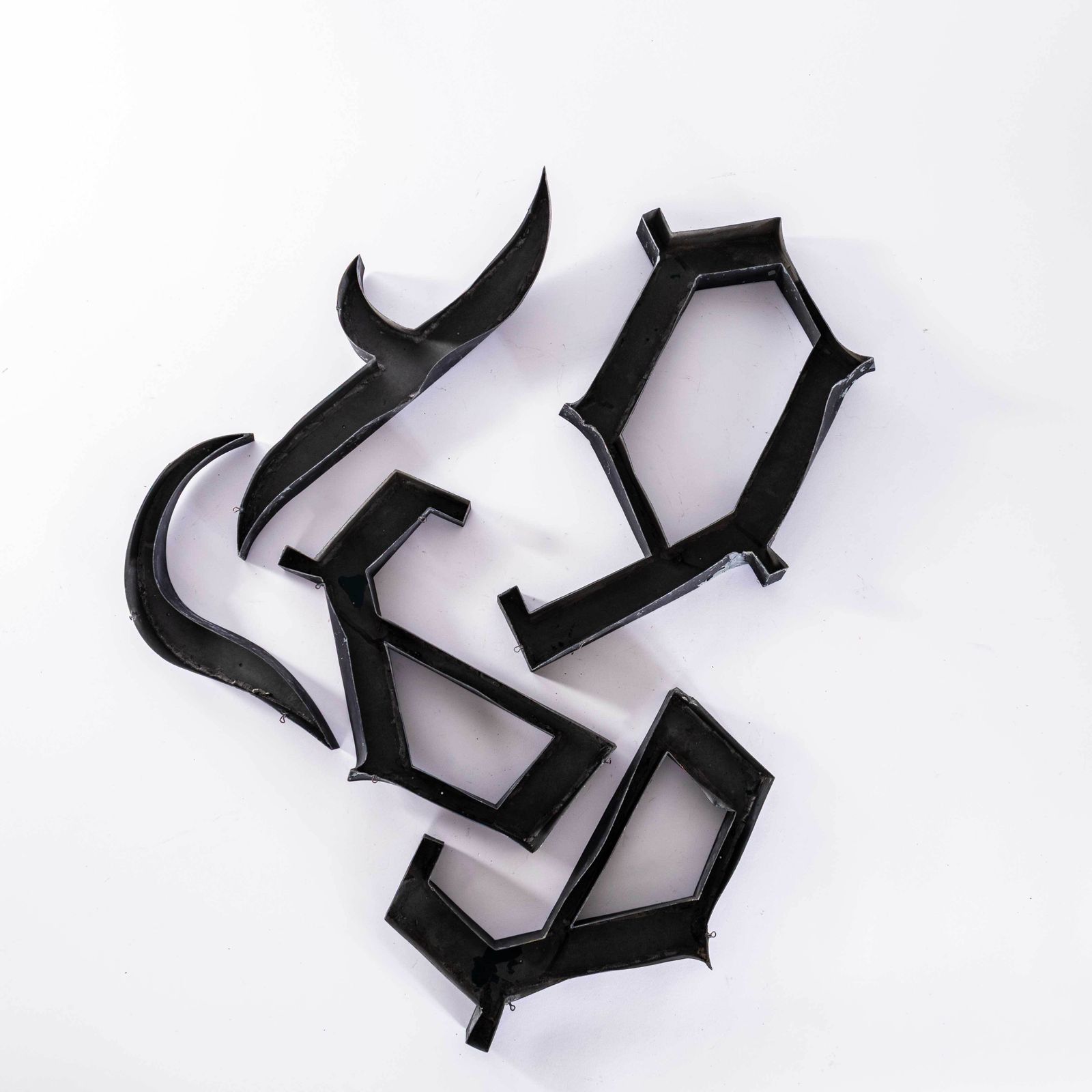 1950's Original Large French Metal Shop Signage Gothic Letters   Letter E photo for sale