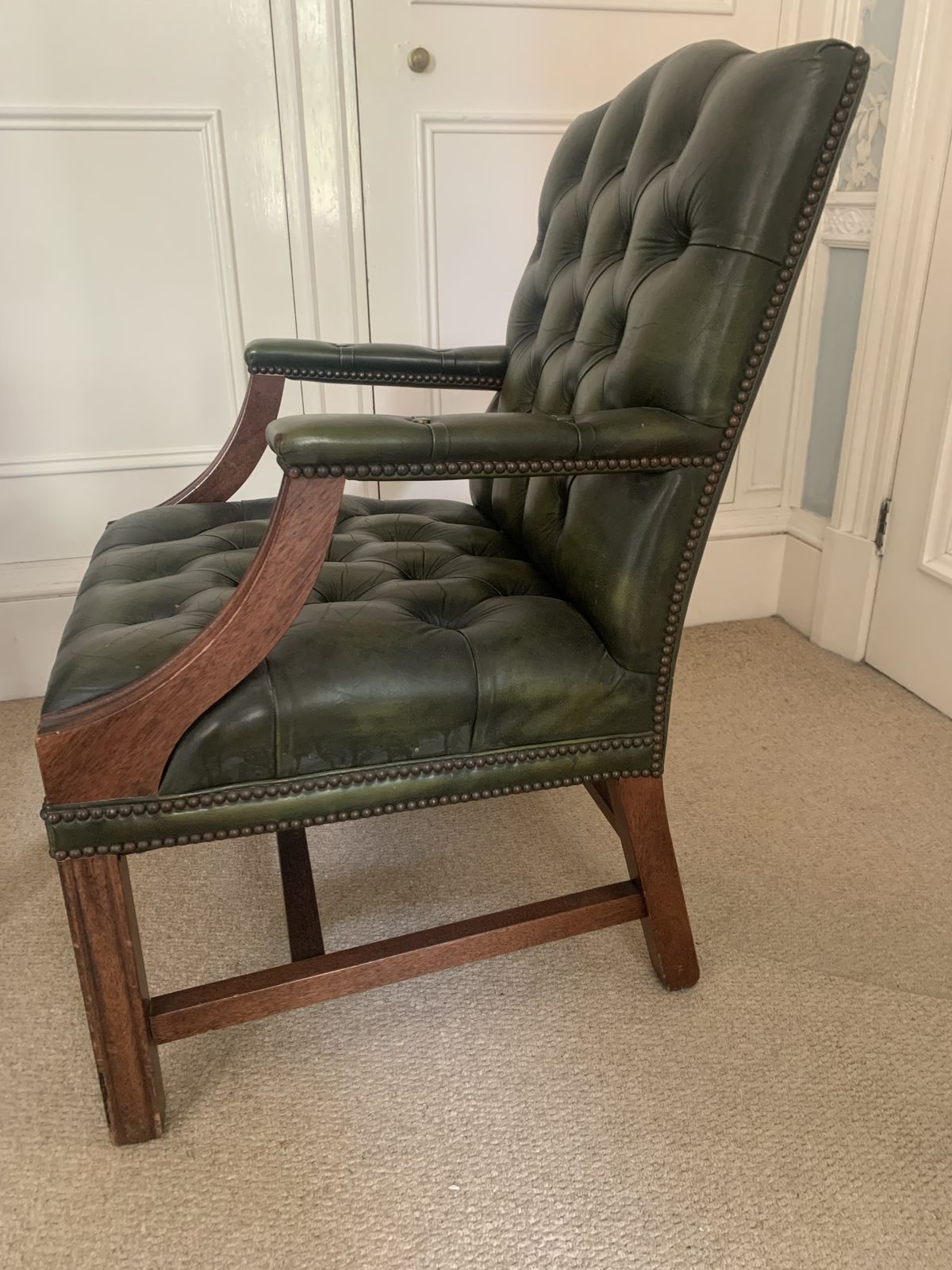 photo for sale Vintage Green Leather Chesterfield Style Armchair