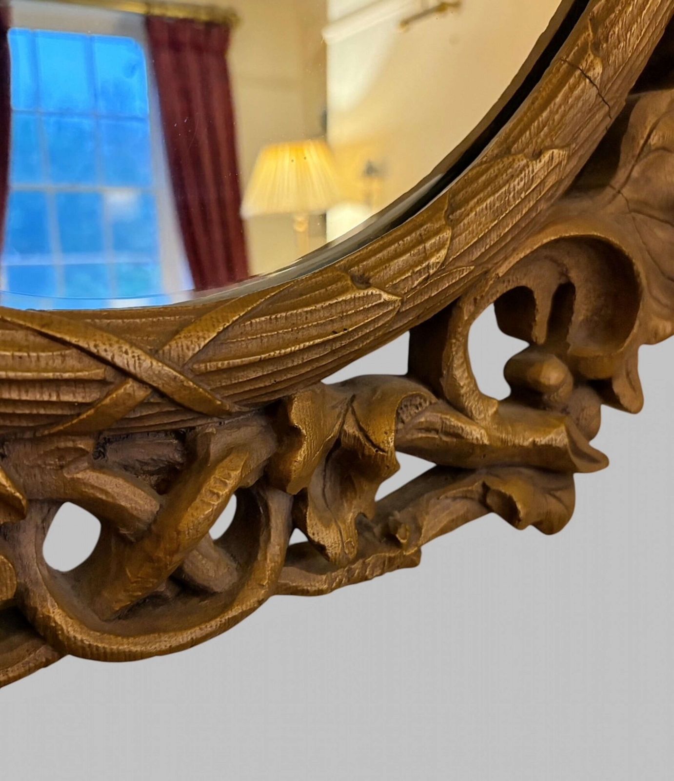 An Attractive Hand Carved Wood And Gesso Mirror photo for sale