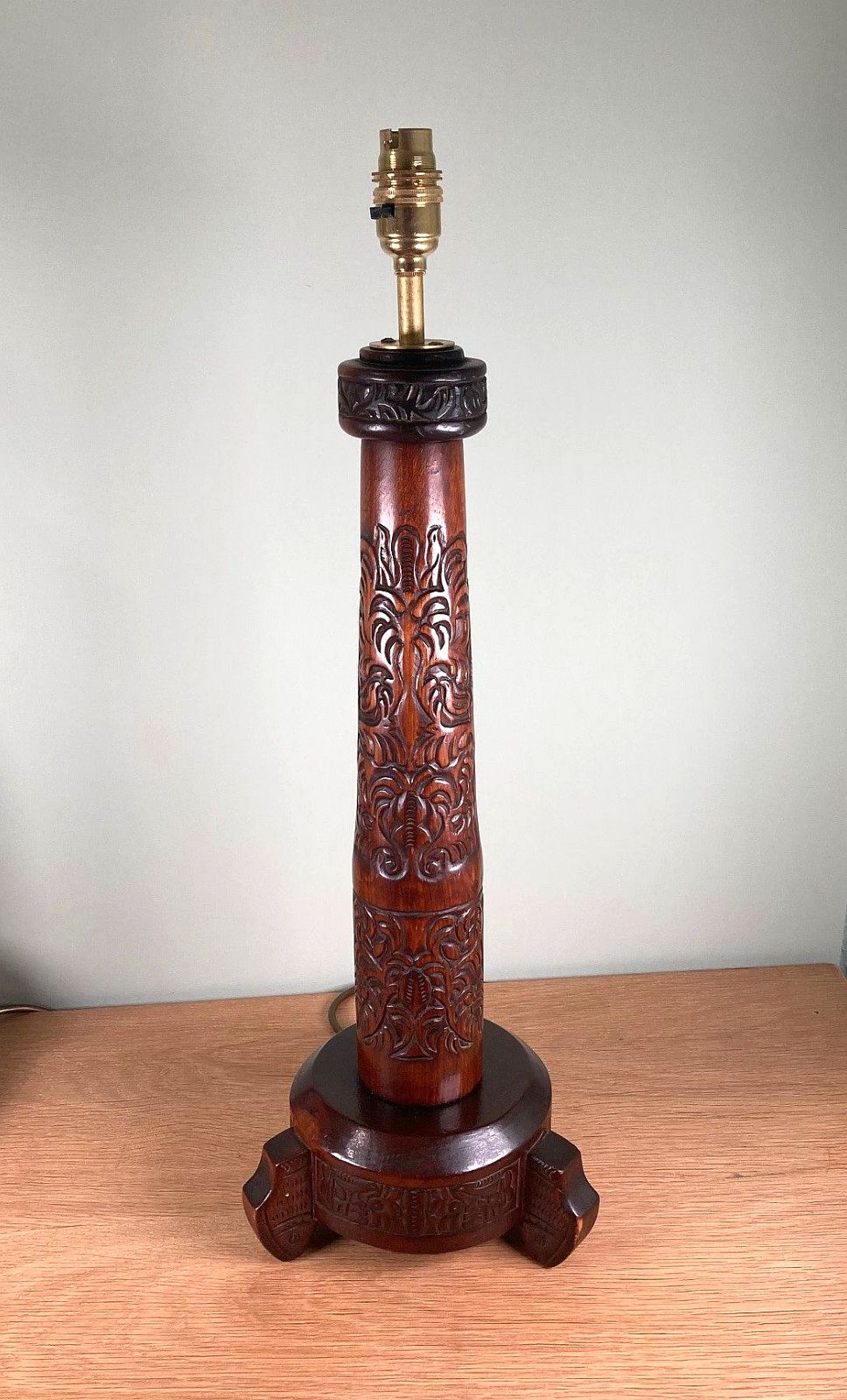 Pair Large Vintage Ethnic Carved Mid Century Table Lamp Bases H58cm Rewired photo buy