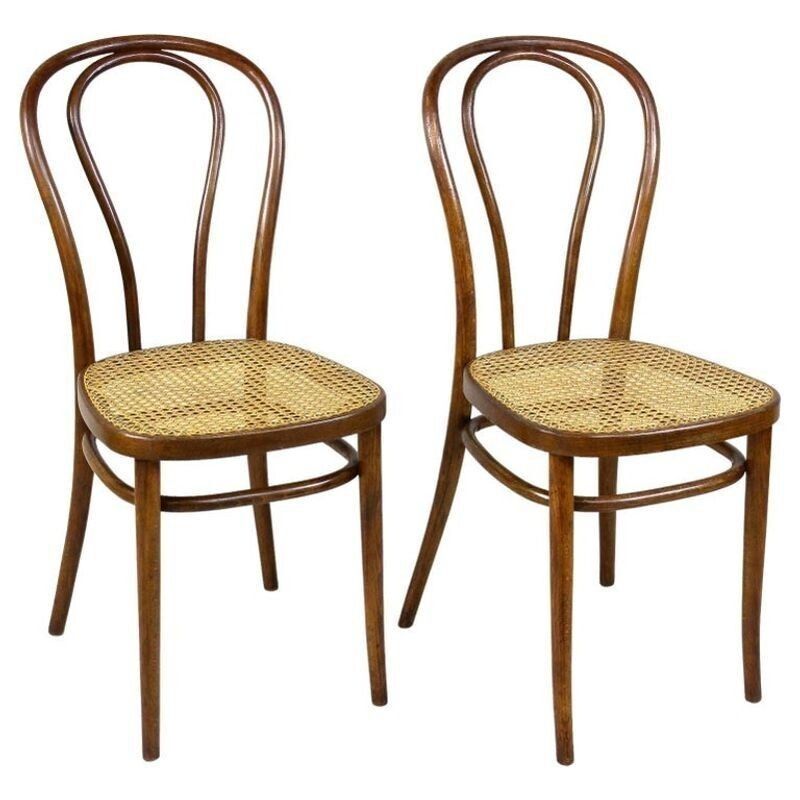 Set Of Two Art Nouveau Thonet Bentwood Chairs, Vienesse Mesh, At Ca. 1895