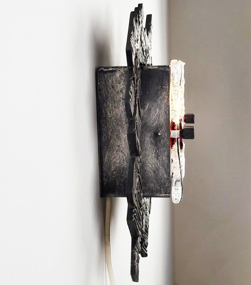 Italian Brutalist Murano Glass Wall Lamp By Albano Poli For Poliarte, 1970s photo Lighting