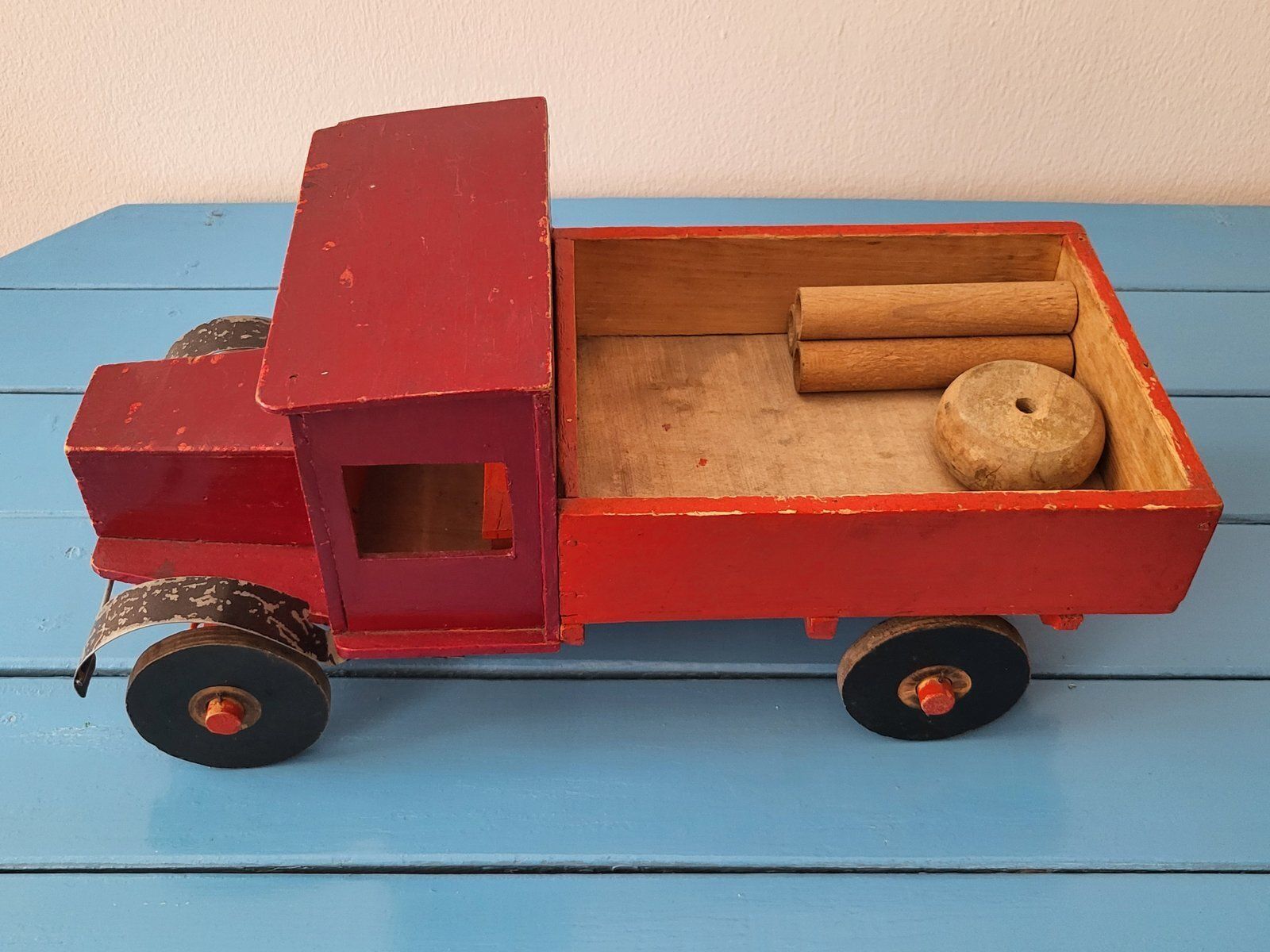 Antique Handmade Wooden Toy Truck, 1940s photo for sale