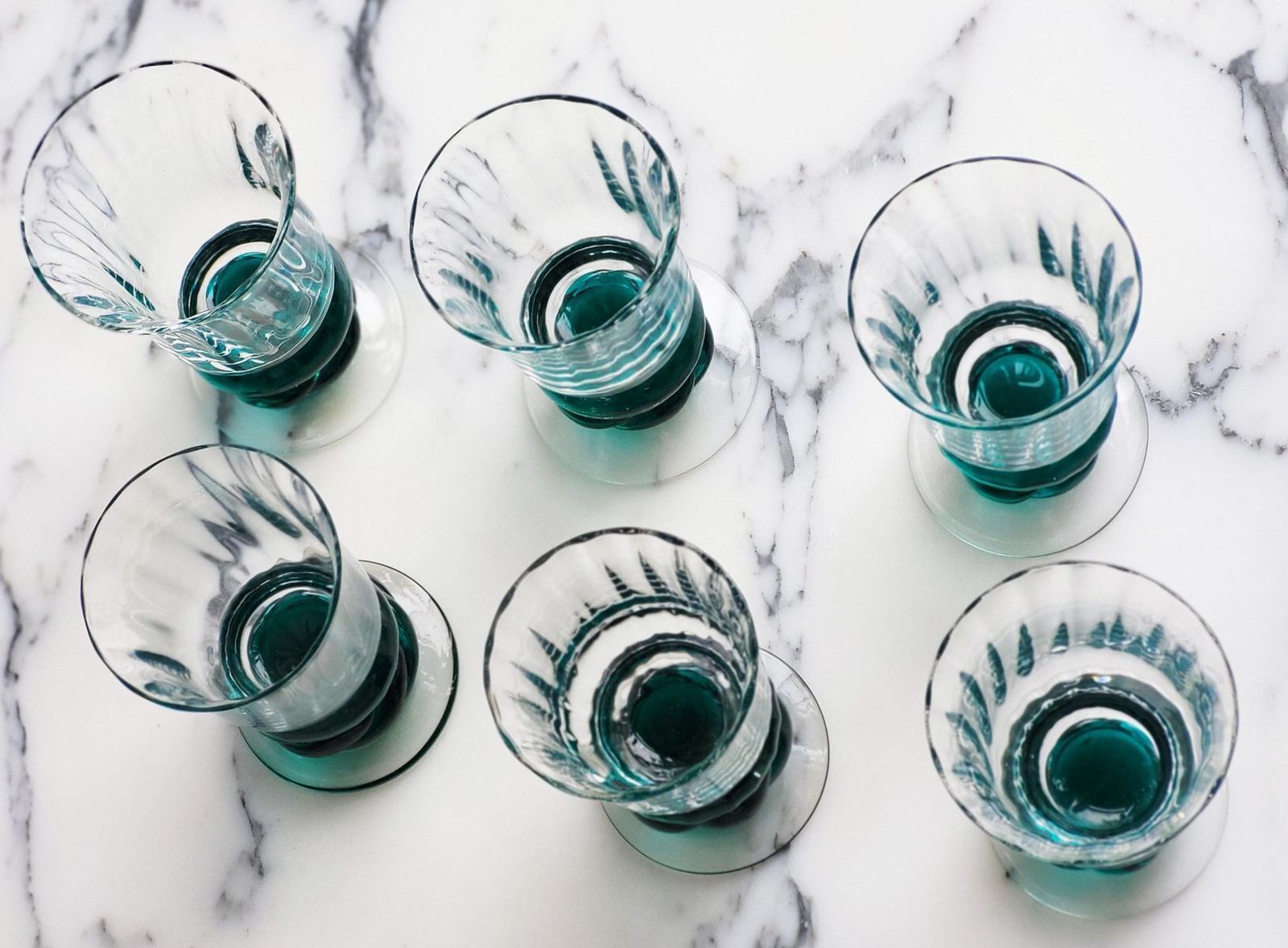 Mid Century Modern Italian Murano Glass Liqueur Glasses, 1960s, Set Of 6 photo for sale