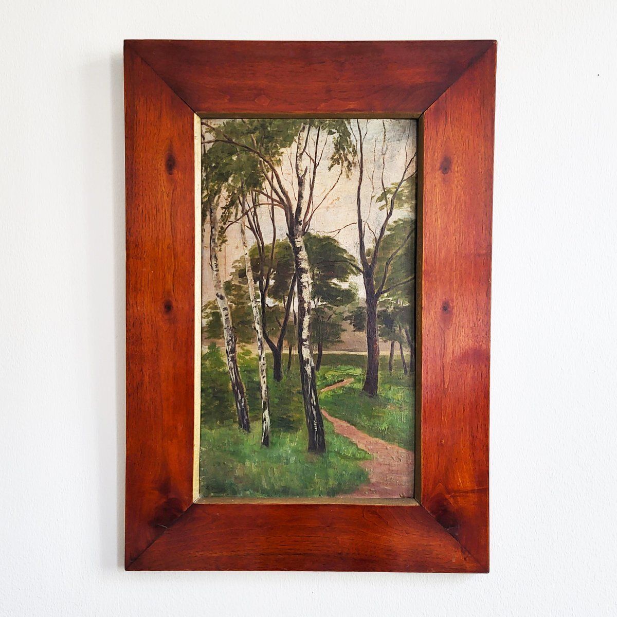 Art Nouveau Birch Trees, 19th Century, Oil Painting, Framed