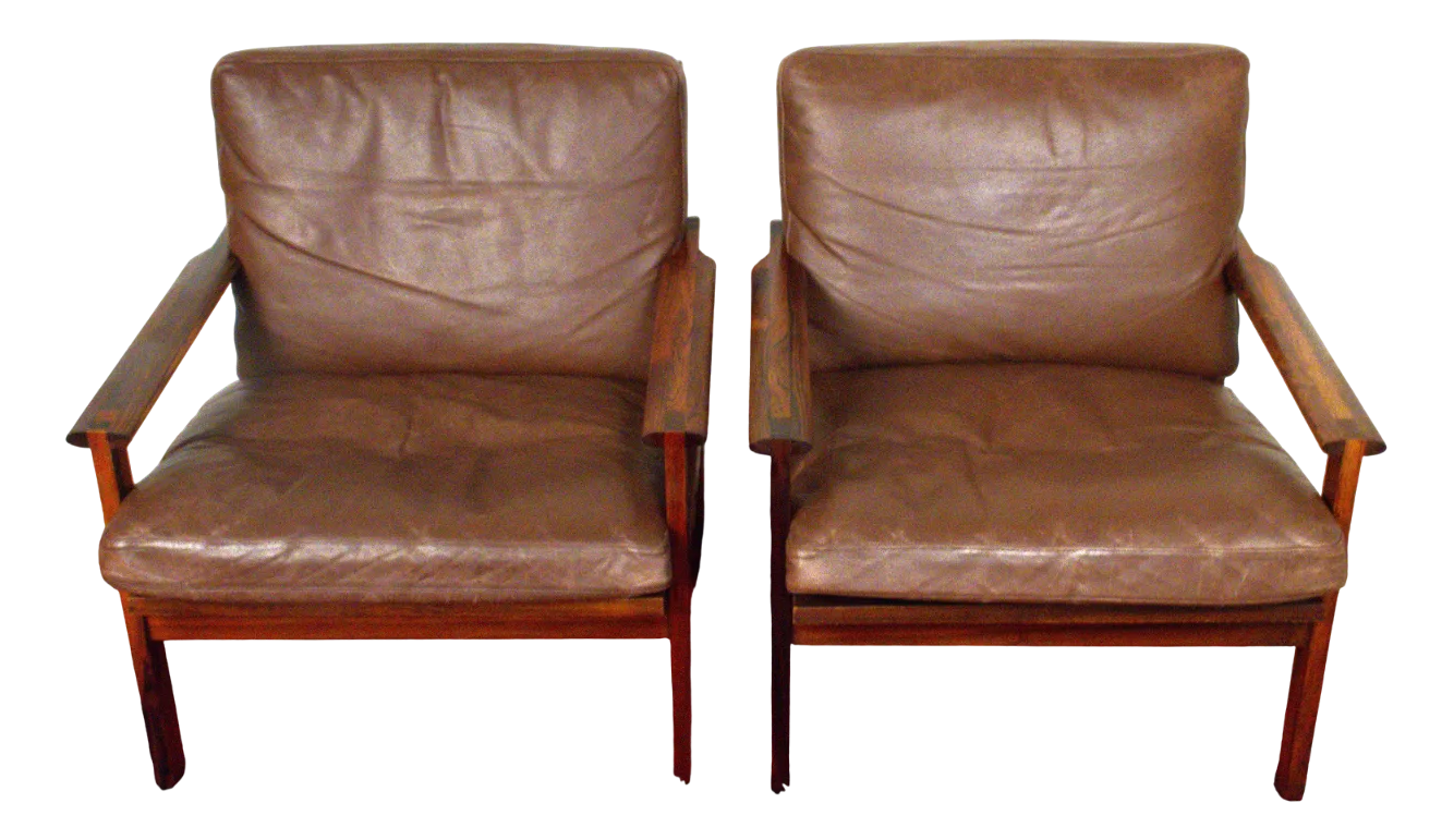 Danish Capella Lounge Chairs In Leather And Rosewood By Illum Wikkelsö For Eilersen Möbler, 1970s, Set Of 2