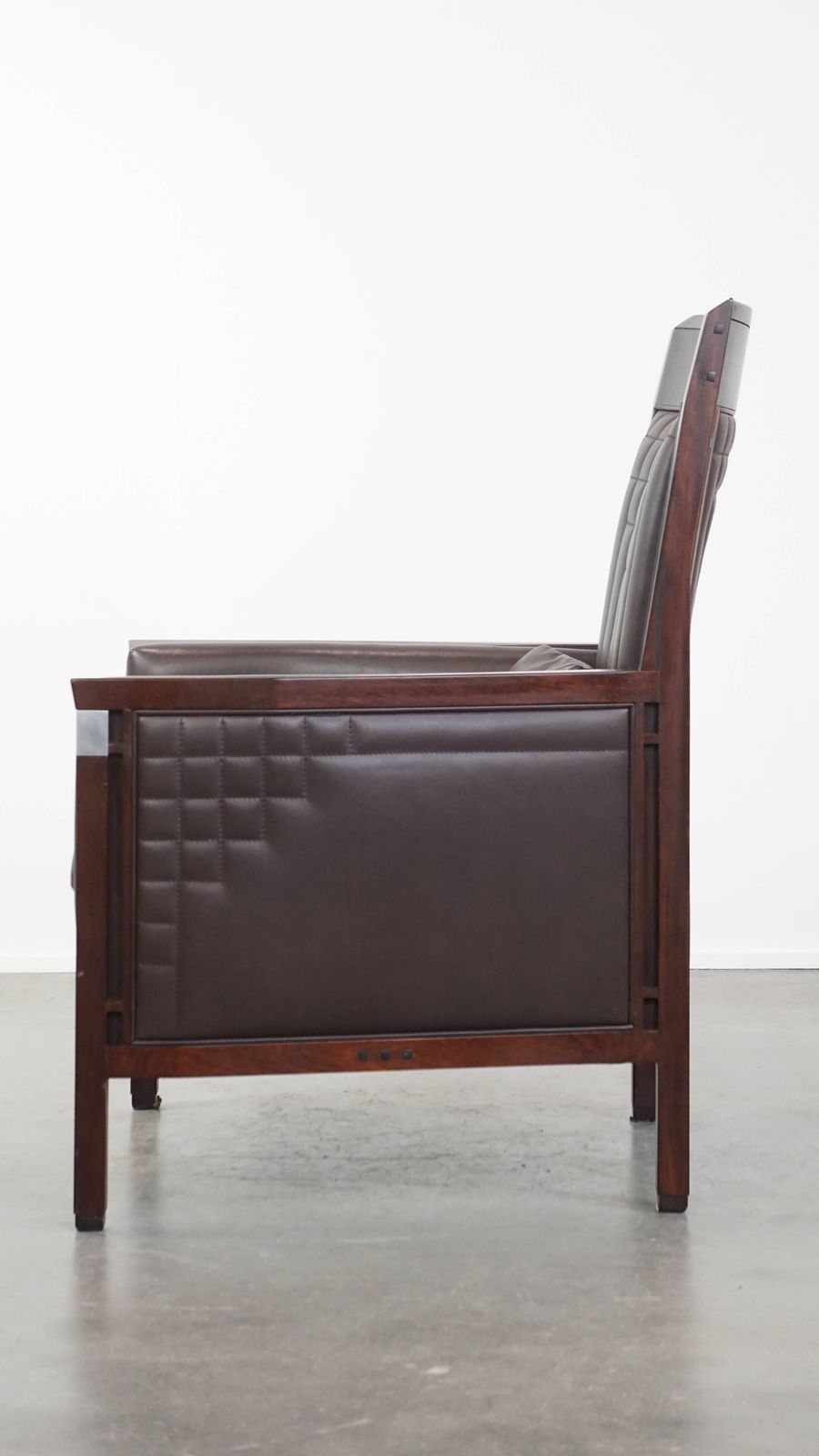 Luxurious Art Deco Design Armchair With Dark Brown Leather With Decorative Stitching photo 1904.0