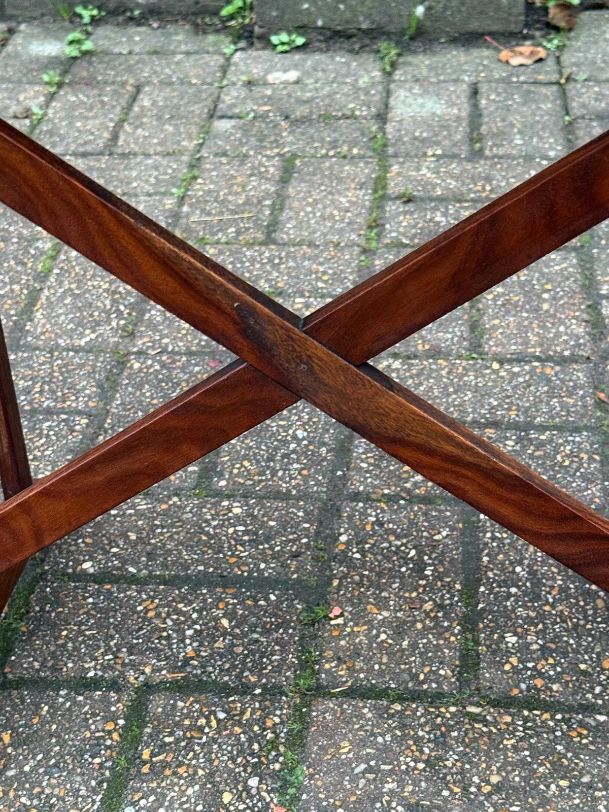 photo buy Vintage Mahogany Side Table With Mid Century Colonial Revival X Frame Base, 1950s–70s