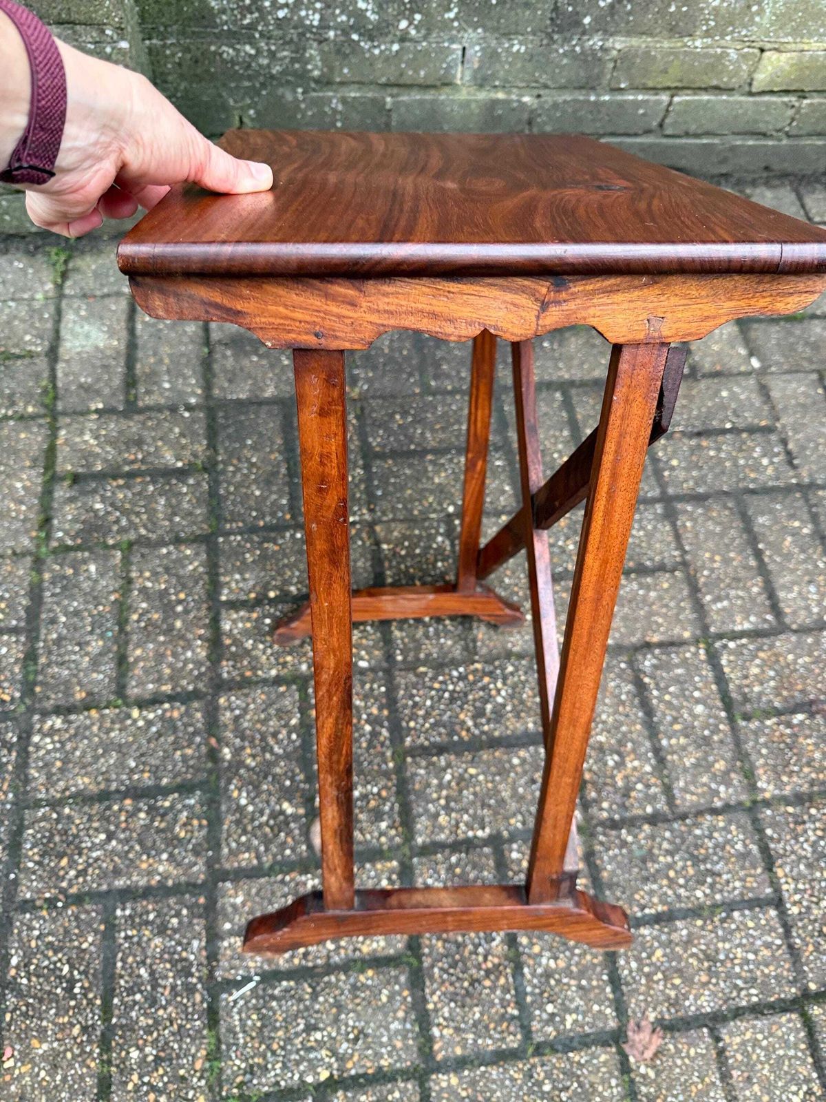 photo buy Small Vintage Mahogany Side Table With Mid Century Colonial Revival X Frame Base, 1950s–70s