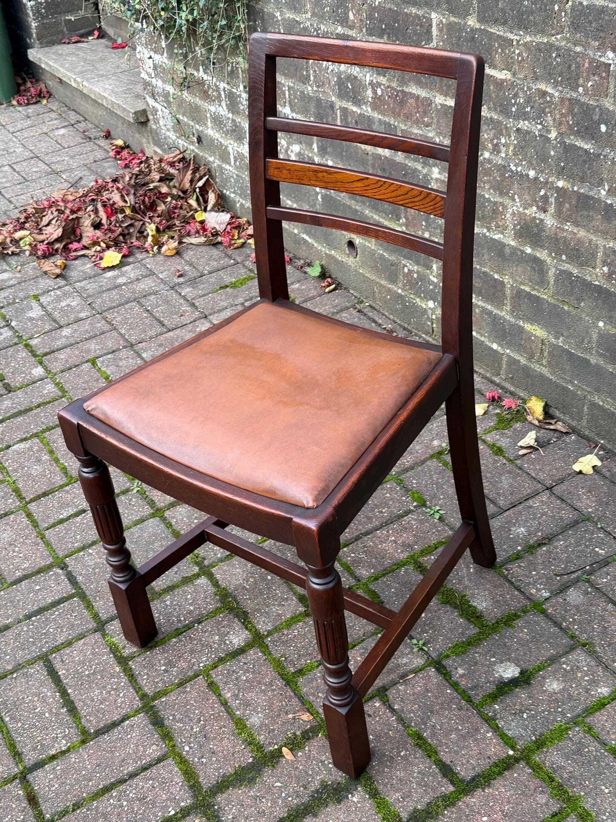 Vintage 1940s/50s High Wycombe Be At Ees Ladder Back Solid Wooden Chair With Leather Seat, Bristow & Townsend Ltd photo for sale