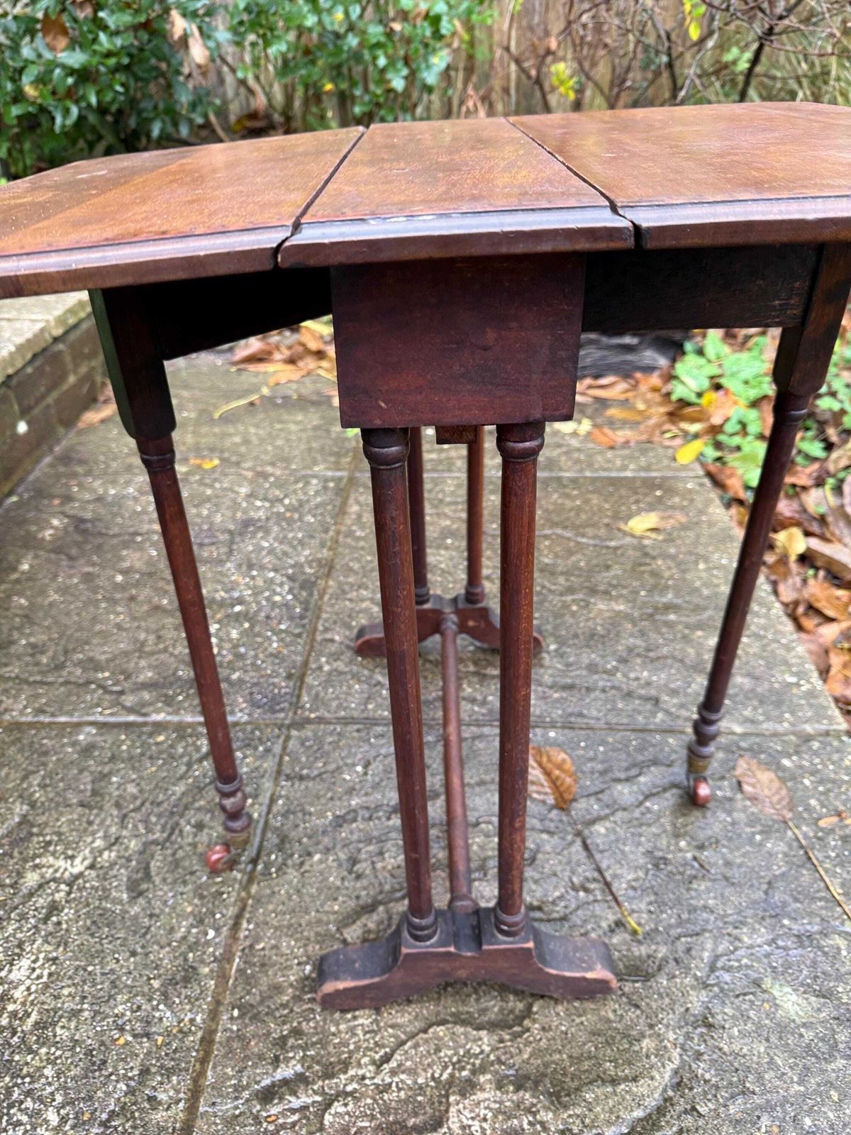 Furniture Edwardian Drop Leaf Table, Small Antique Mahogany Gateleg Side Table With Turned Legs, Early 1900s photo