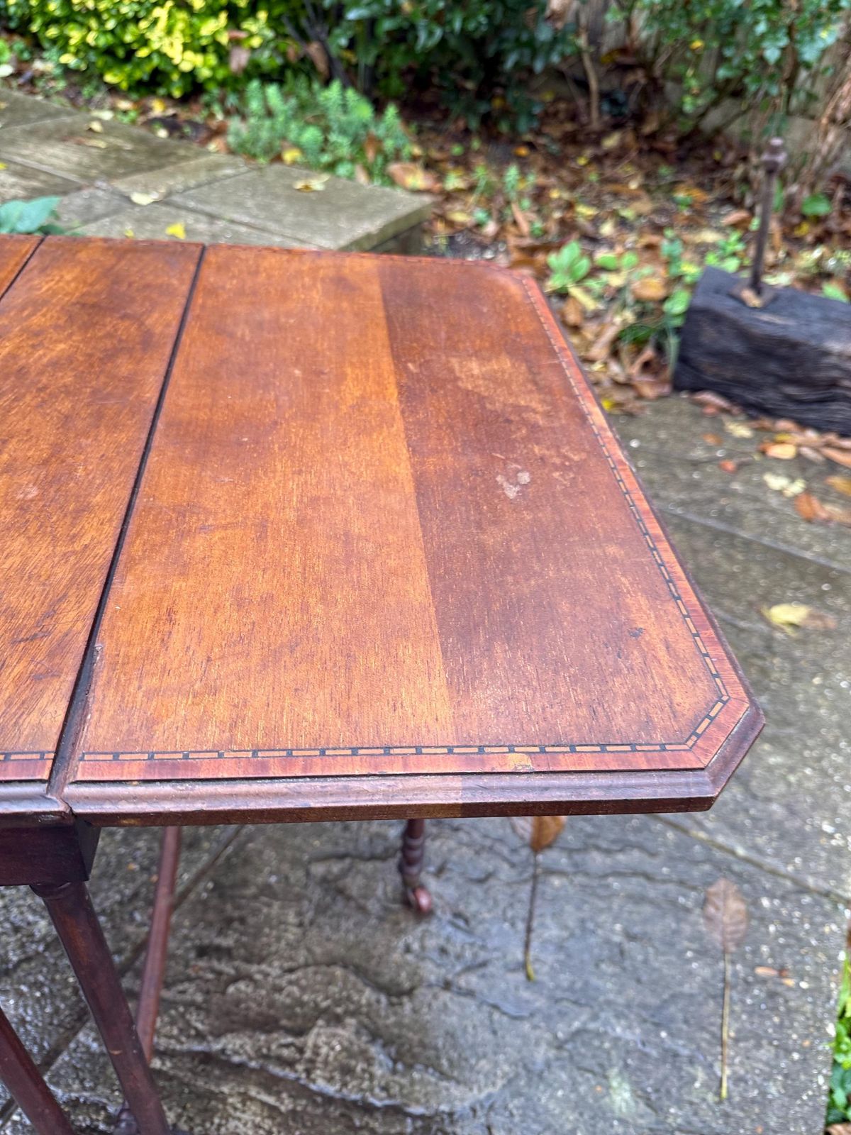 photo buy Edwardian Drop Leaf Table, Small Antique Mahogany Gateleg Side Table With Turned Legs, Early 1900s