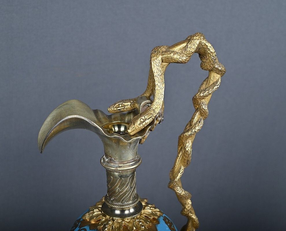 Pair Of Bronze & Cloisonné Enamel Ewers, Napoleon III Period – Mid 19th Century photo vinterior