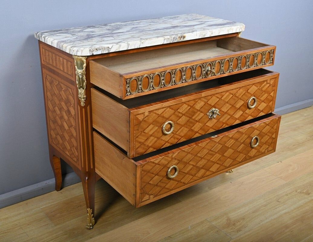 Marquetry Commode, Louis XV Louis XVI Transition Style – Early 20th Century photo Furniture