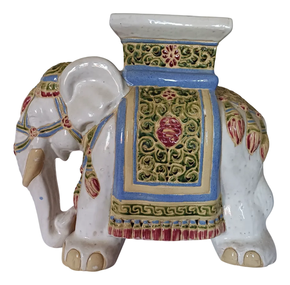 Large Ceramic Elephant Garden Stool Or Plant Stand, 1960s