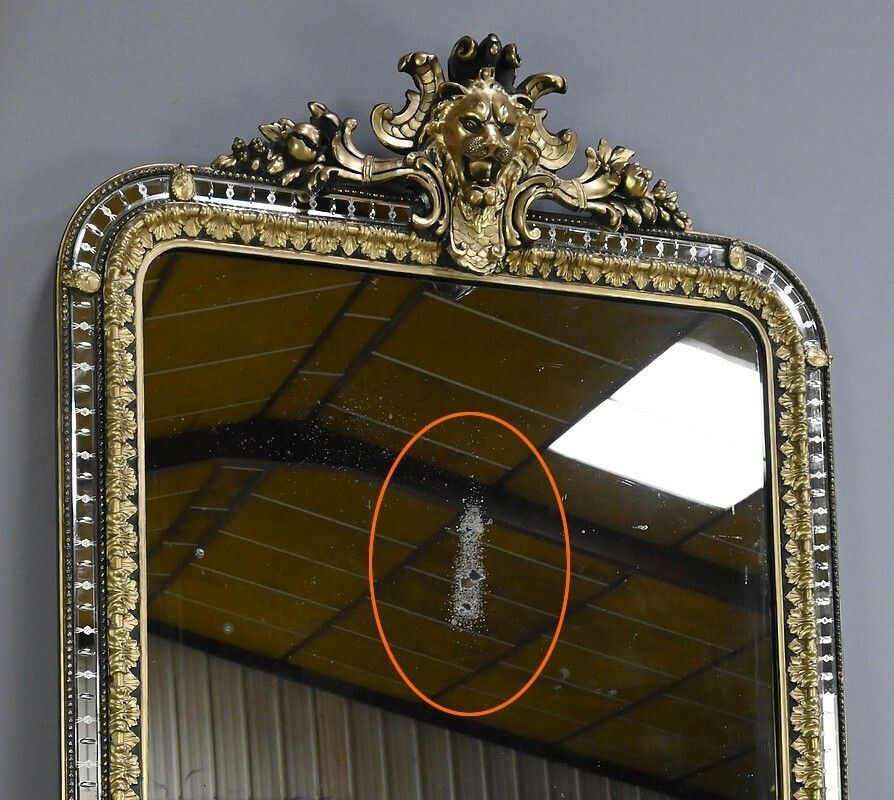 photo buy Large Mirror With Parcloses In Gilded And Blackened Wood, Napoleon III Style – Late 19th Century