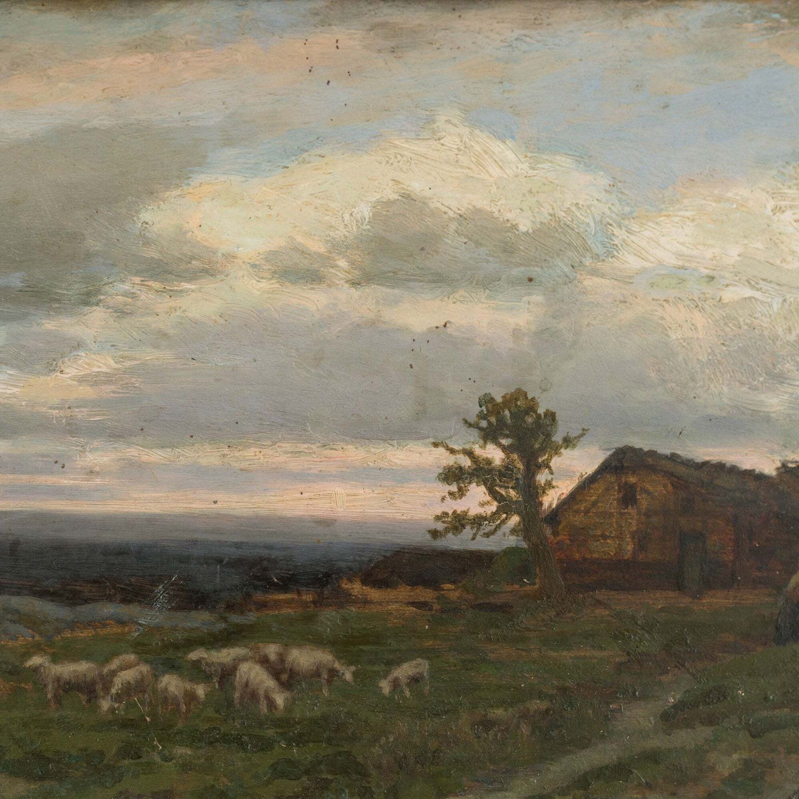 Landscape With Shepherd And Sheep – 19th Century Oil On Panel photo for sale