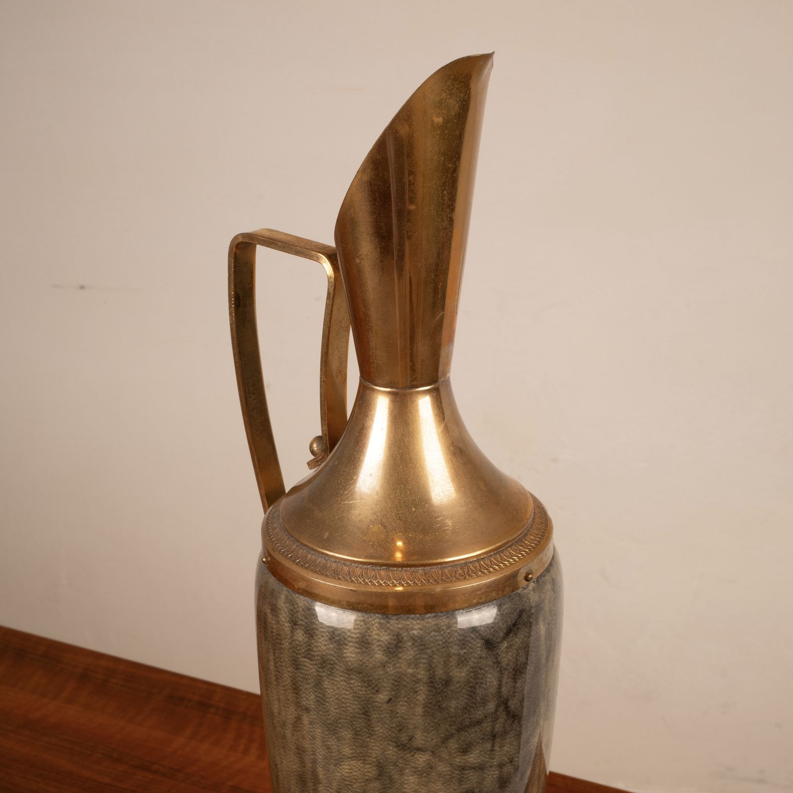photo for sale Thermos In Gray Parchment And Brass By Aldo Tura 1960