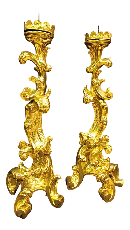 Large Baroque Giltwood Candleholders, 1700s, Set Of 2