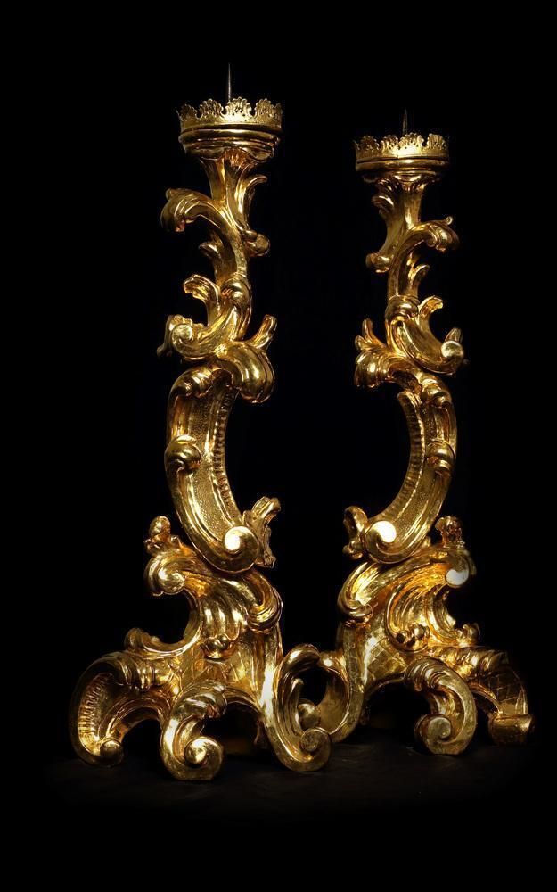 Home Decor Large Baroque Giltwood Candleholders, 1700s, Set Of 2 photo