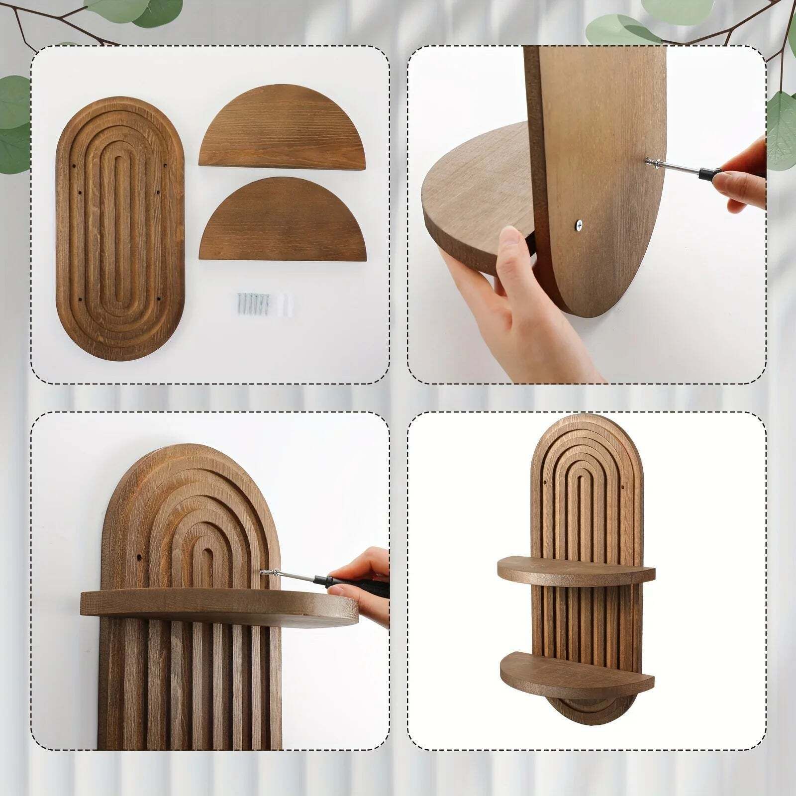 Set Of 2 Rainbow Arch Brownwooden Wall Shelves photo Furniture