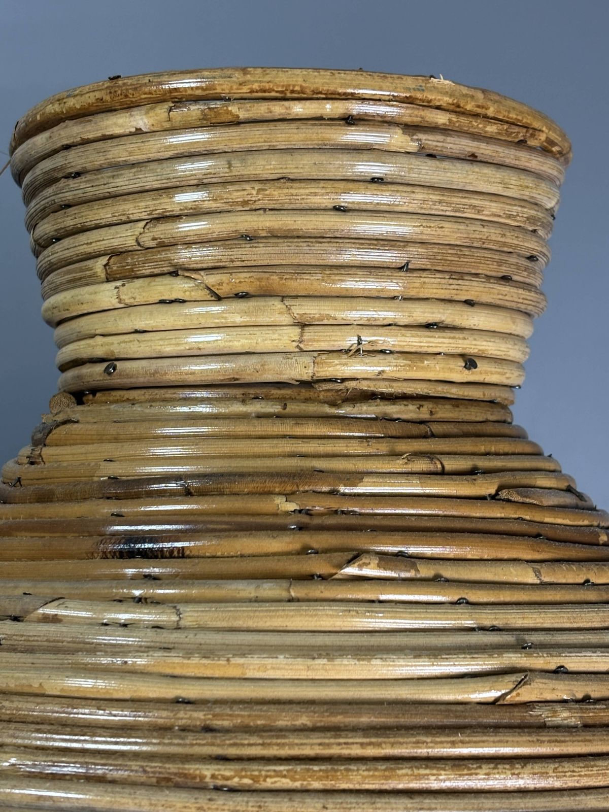 photo furniture Midcentury Pair Pencil Rattan Large ( 62 Cm ) Pendants, Italy 1970s
