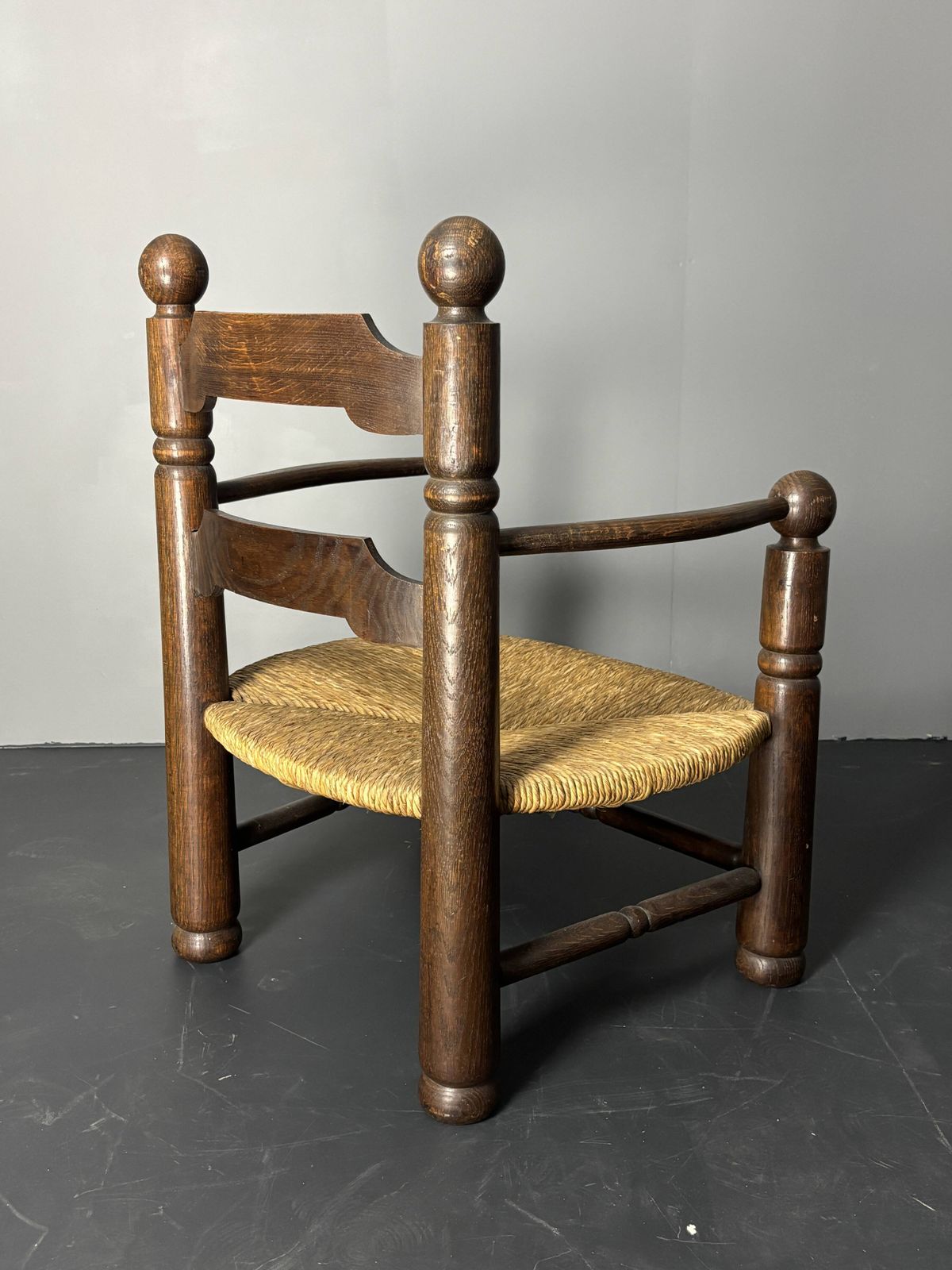 photo for sale Brutalist French Low Rush Oak Side Armchair By Charles Dudouyt Ca 1940s