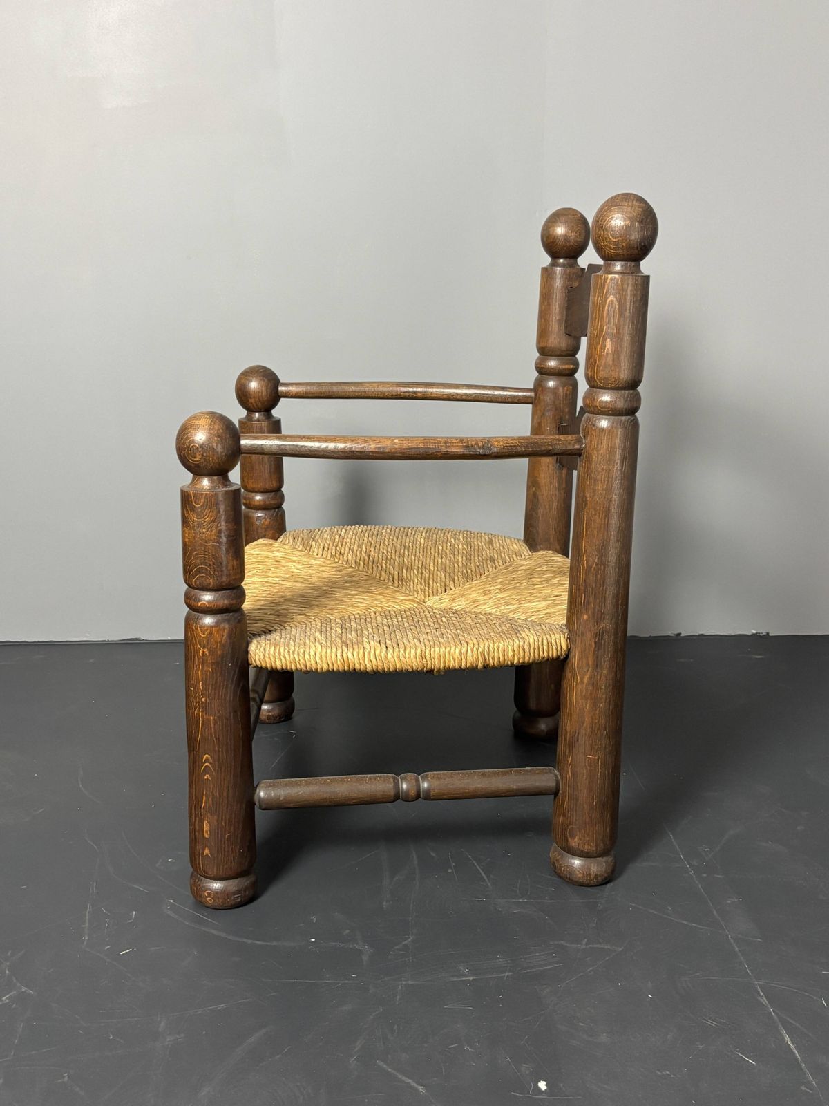 1198.0 Brutalist French Low Rush Oak Side Armchair By Charles Dudouyt Ca 1940s photo