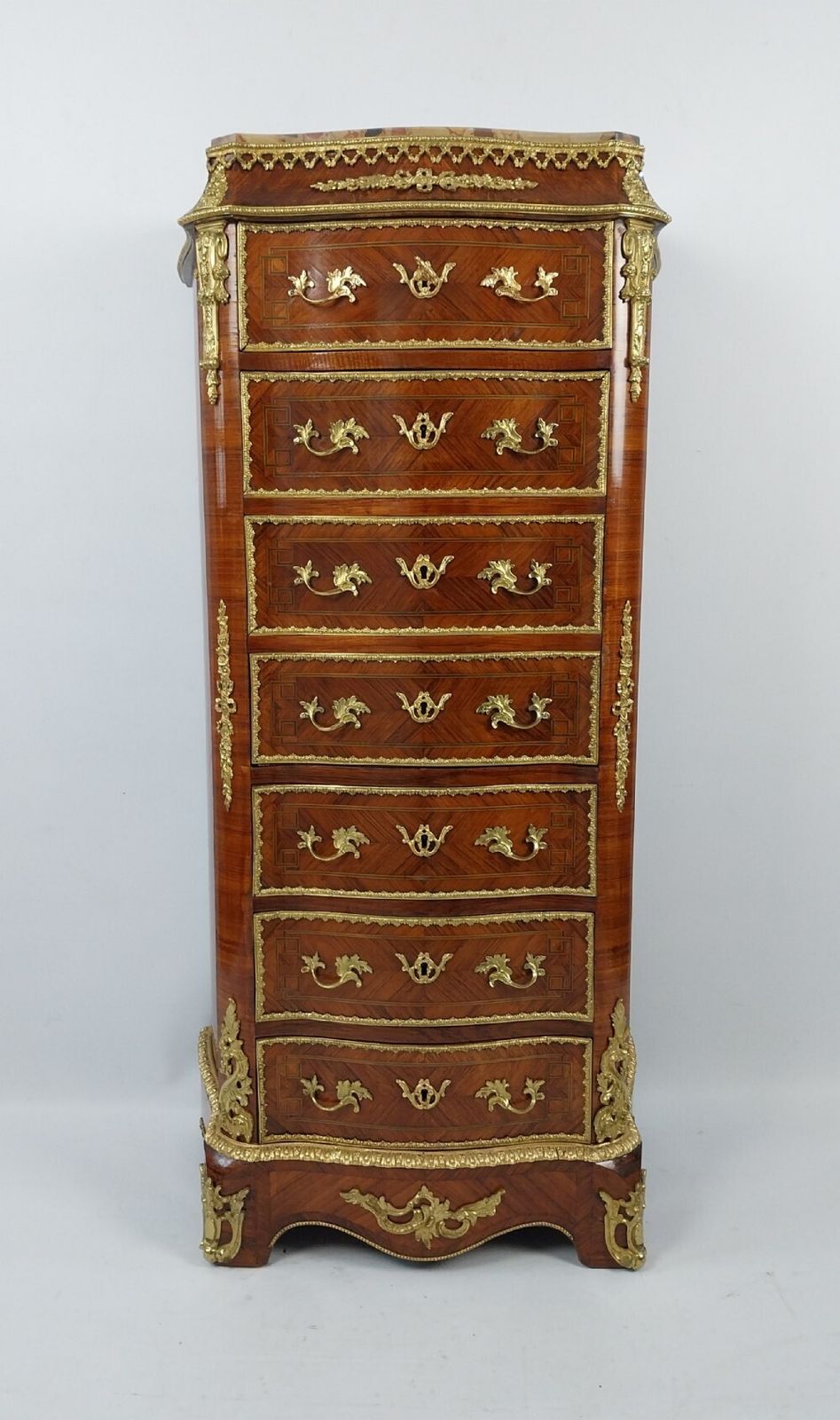 French Antique Marble Top Chest Of Drawers With Gilt Bronze Mounts Louis Xv1 Style photo 2450.0