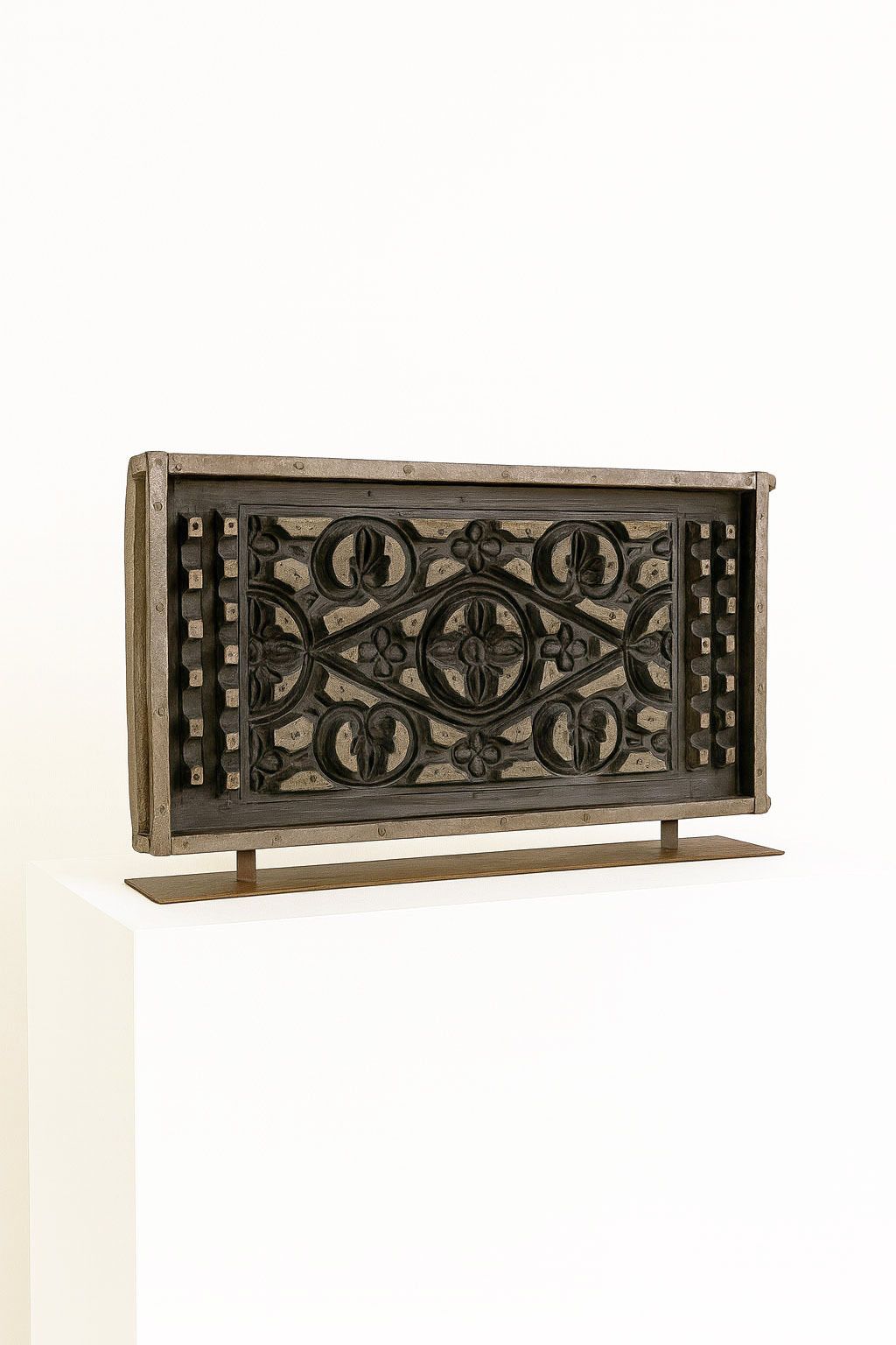 Large Antique Sand Moulds Sculpture   Decorative Carved Wooden Panel For Casting Metal Railings