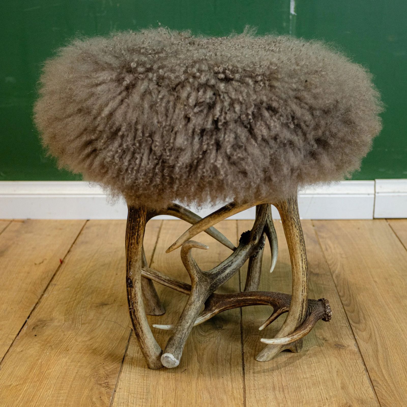 Deer Antler Stool With Merino Wool Cushion   1 photo for sale
