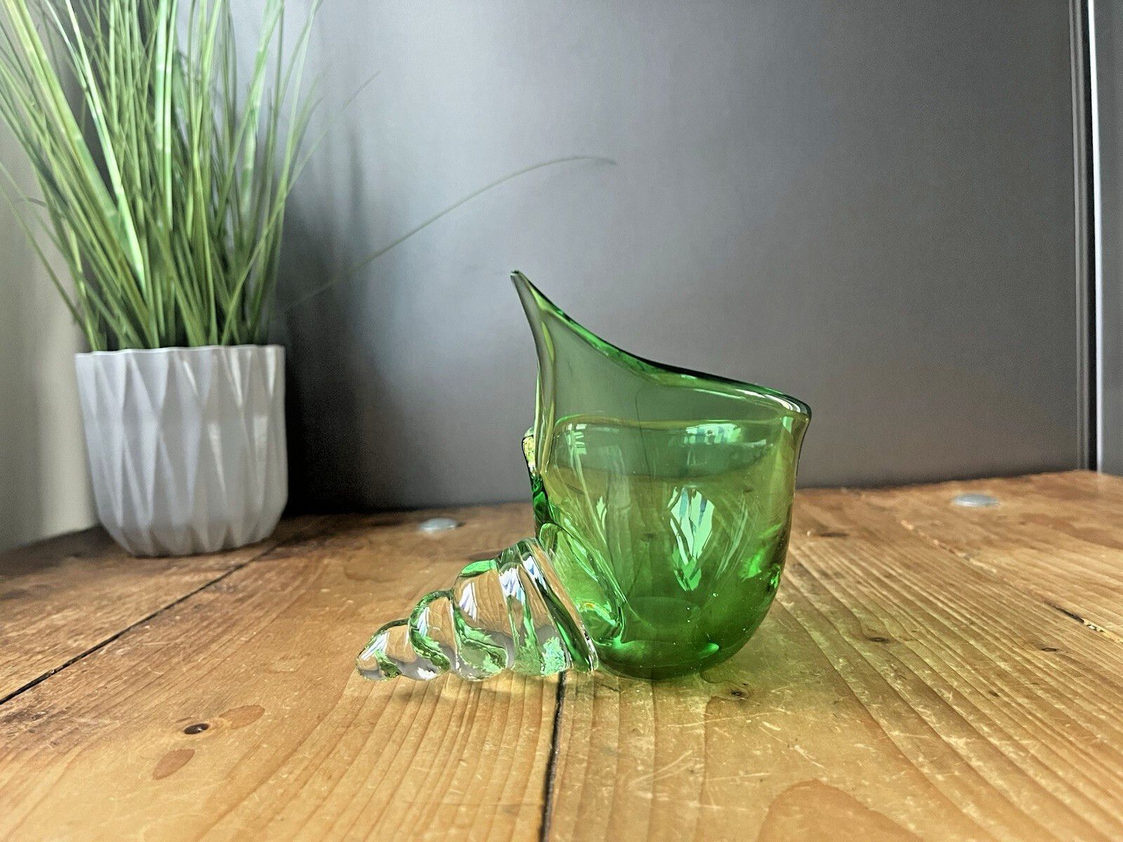 Mid Century Murano Green Glass Cornucopia Shell Seashell Ashtray Vase Vintage photo buy