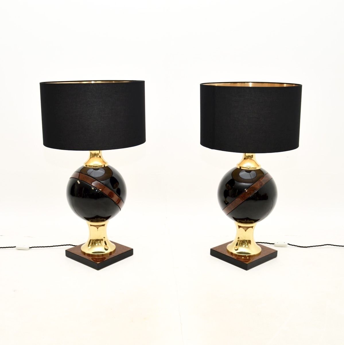 Pair Of Vintage Italian Walnut And Brass Table Lamps photo furniture