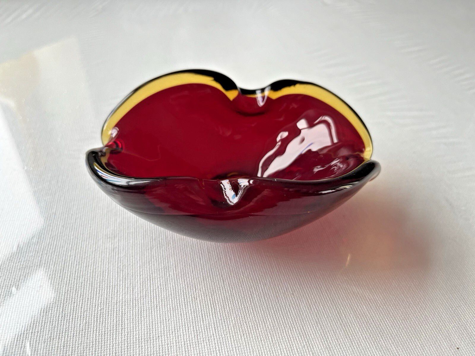 Mid Century Murano Sommerso Red Amber Clear Glass Ashtray Bowl Geode Vintage 60s photo 55.0